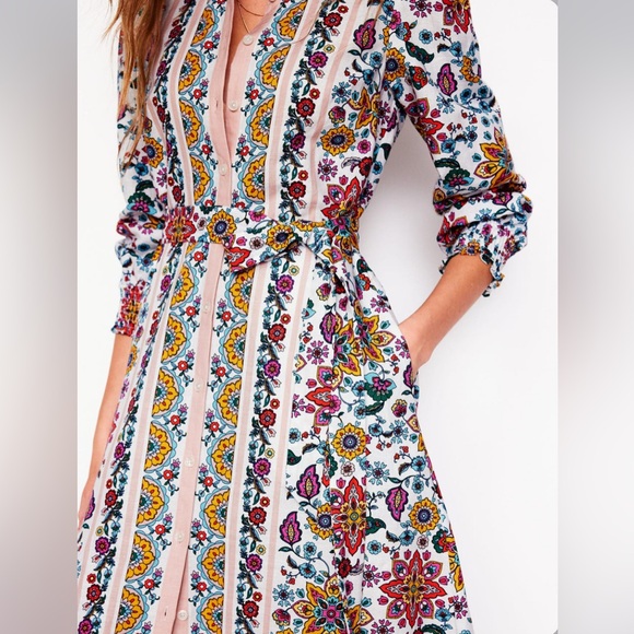 BODEN RUBY LINEN BLEND SHIRT DRESS IVORY/BOTANICAL SPRIG - 4P - Picture 5 of 7